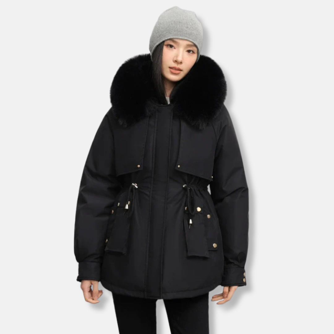 Women’s Parka Jacket – Water-Resistant – Detachable Faux Fur Collar – Adjustable Waist