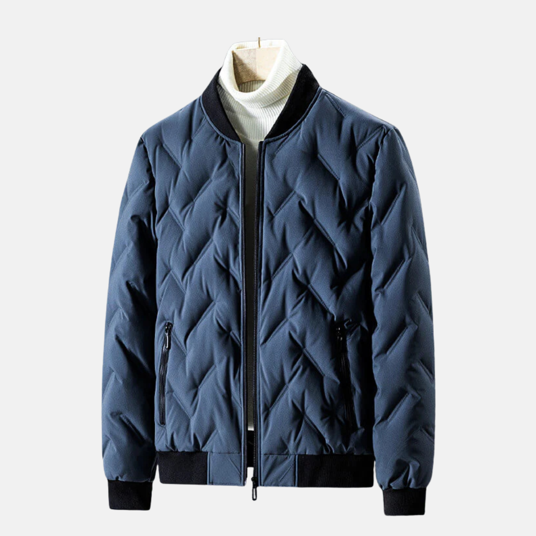 Men’s Quilted Jacket – Regular Fit – Ribbed Collar and Cuffs – Zipper Pockets