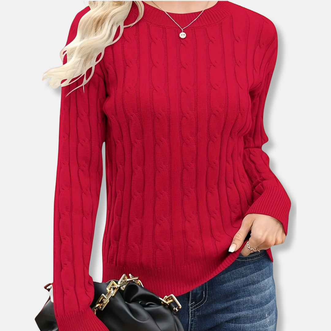 Women’s Sweatshirt – Cable Knit – Relaxed Fit – Crew Neck – Long Sleeve Ribbed Cuffs