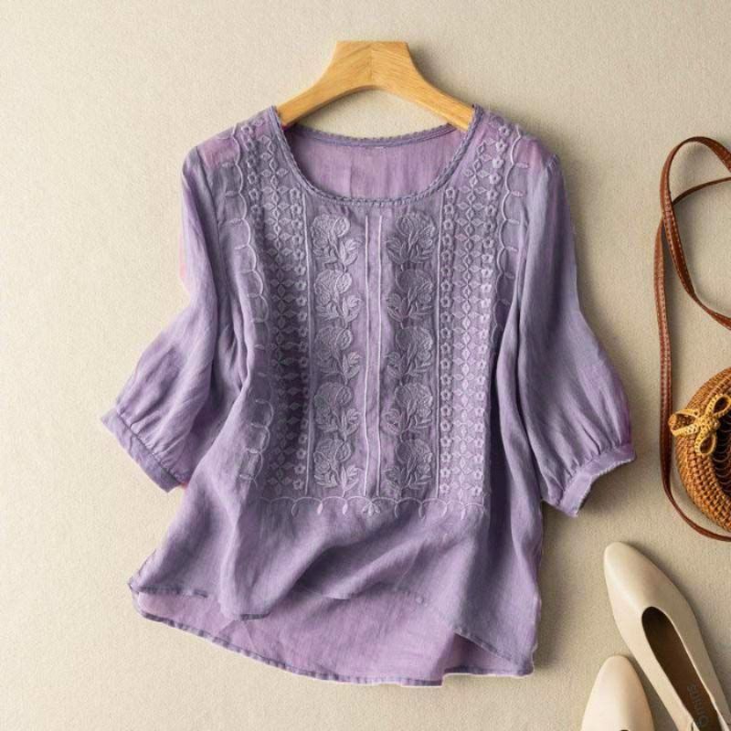 Sienna Relaxed Fit Blouse | Embroidered Puff Sleeve Blouse