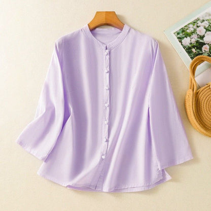 Sienna Relaxed Fit Blouse | Band Collar 3/4 Sleeve Blouse