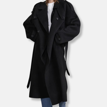 Women’s Trench Coat – Wool Blend – Oversized Fit – Double Breasted – Belted Style