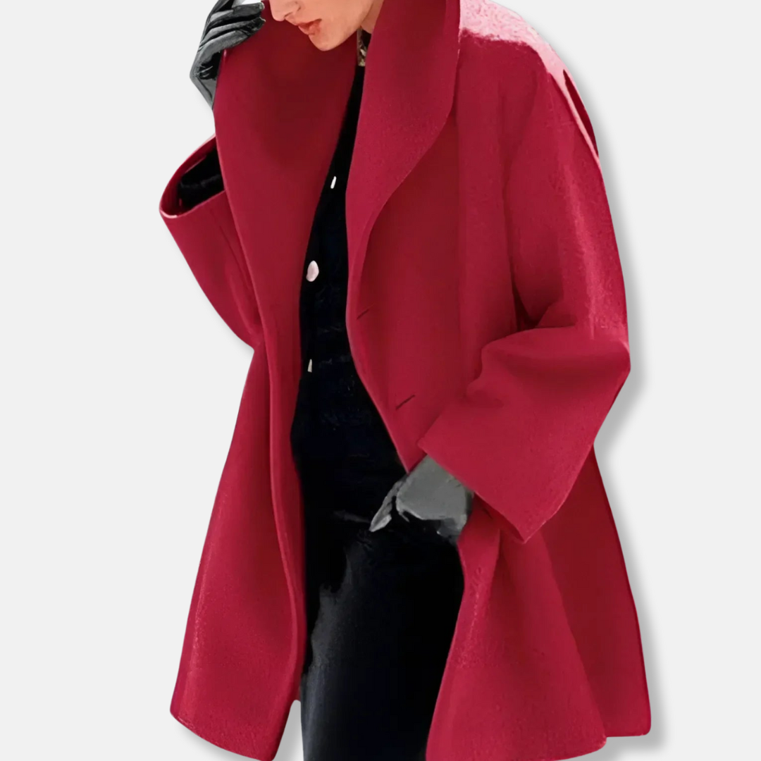 Isabella A-Line Coat | Collared Lapel Button Front Coat