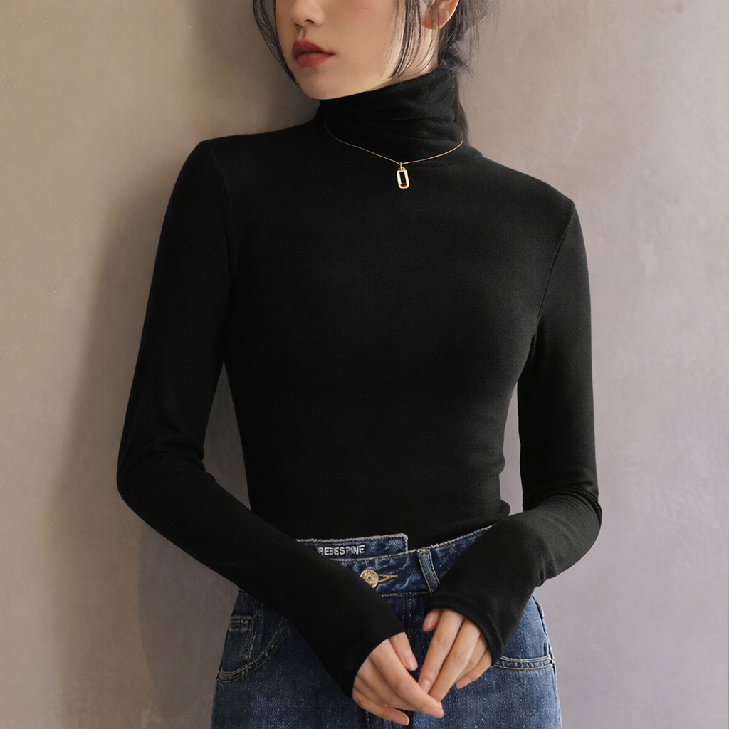 Amelia Slim Fit Turtleneck Top | Long Sleeve Solid Turtleneck Top