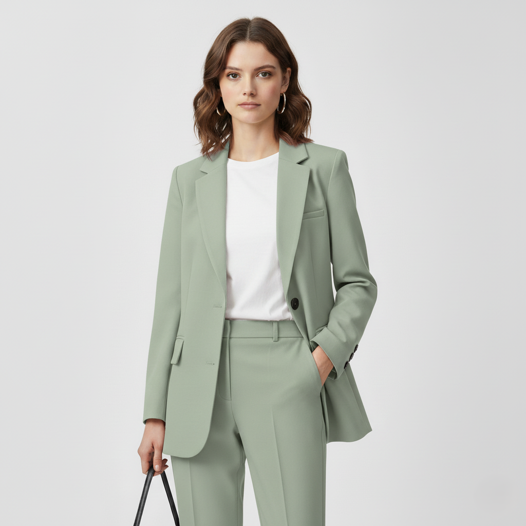 Women’s Blazer – Oversized Fit – Wool Blend – Notched Lapels – Mid-Length – Flap Pockets