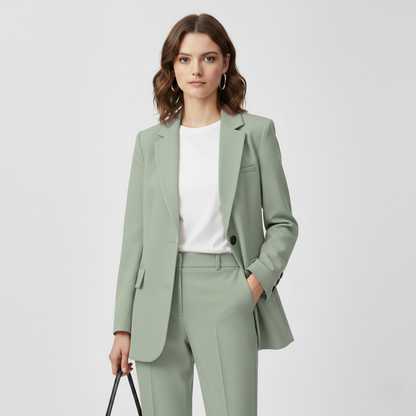 Women’s Blazer – Oversized Fit – Wool Blend – Notched Lapels – Mid-Length – Flap Pockets