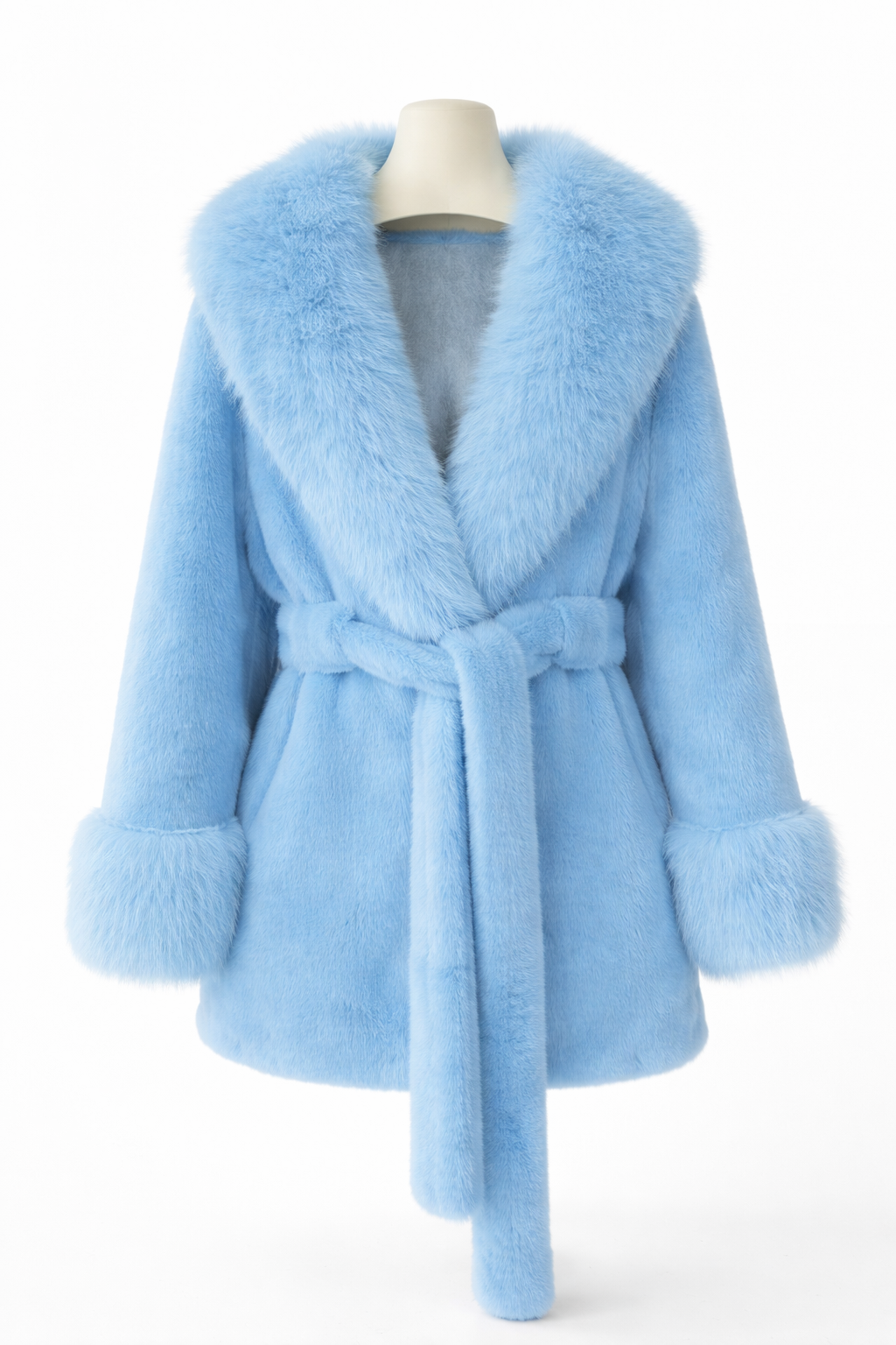 Isabella Faux Fur Trim Belted Coat – Plush Finish – Statement Collar