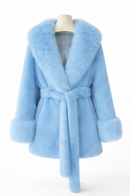 Isabella Faux Fur Trim Belted Coat – Plush Finish – Statement Collar