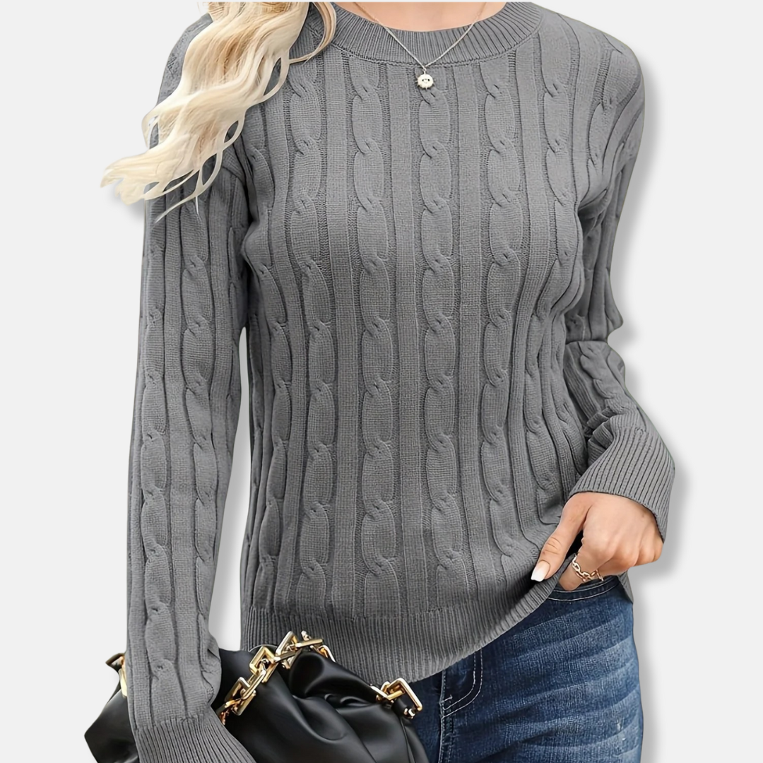 Women’s Sweatshirt – Cable Knit – Relaxed Fit – Crew Neck – Long Sleeve Ribbed Cuffs