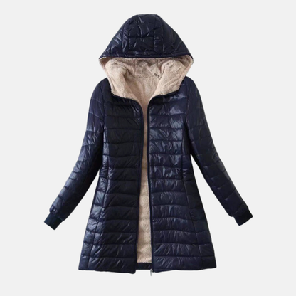 Women’s Puffer Coat – Quilted Insulated – Plush Lining – Hooded Mid-Length Fit