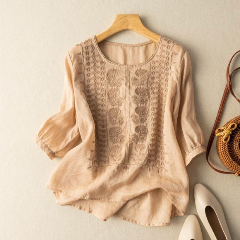 Sienna Relaxed Fit Blouse | Embroidered Puff Sleeve Blouse