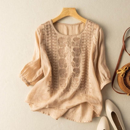 Sienna Relaxed Fit Blouse | Embroidered Puff Sleeve Blouse