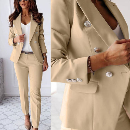 Lily Double-Breasted Blazer And Trousers Two-Piece Set | Tailored Fit Business Casual Set