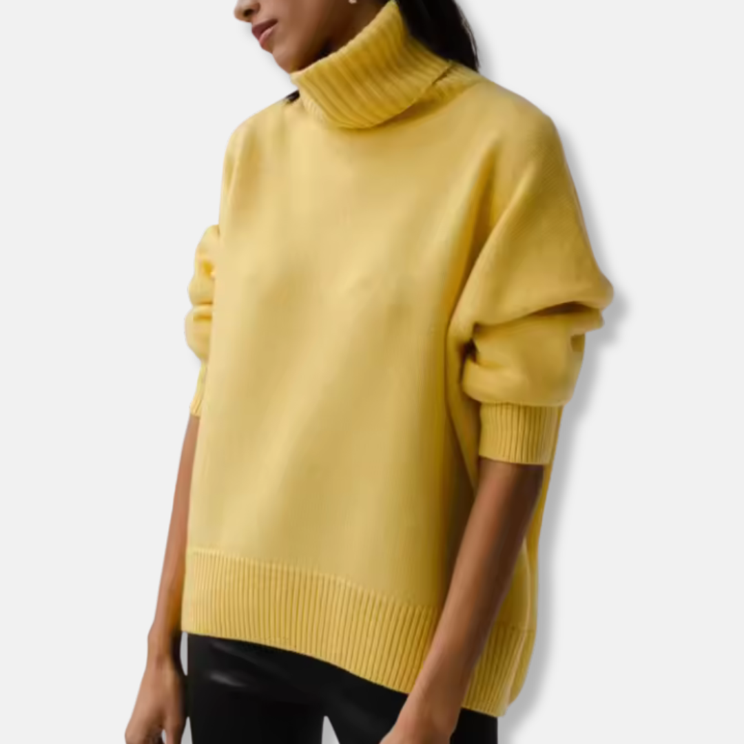 Women’s Pullover Sweater – Oversized Fit – Knit Wool Blend – Ribbed Turtleneck – Long Sleeve