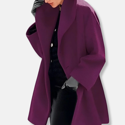 Isabella A-Line Coat | Collared Lapel Button Front Coat