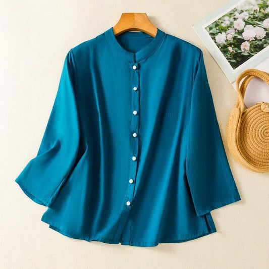 Sienna Relaxed Fit Blouse | Band Collar 3/4 Sleeve Blouse