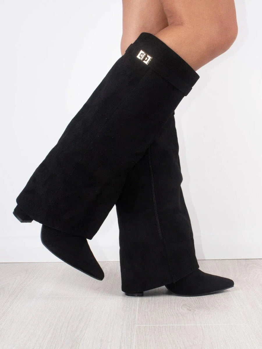 Francesca Structured Fit Thigh-High Boots | Buckle Detail Pointed Toe Boots