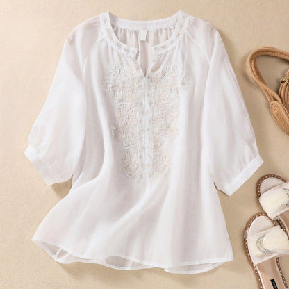 Isabella Relaxed Fit Blouse | Floral Embroidered Blouse