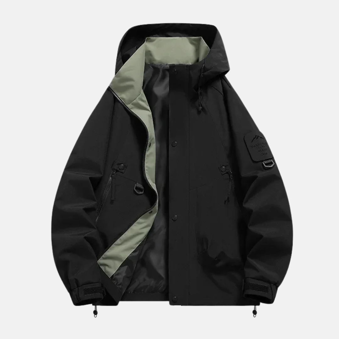 Men's Windbreaker Jacket – Water Resistant – Multi Pocket – Adjustable Hood and Cuffs