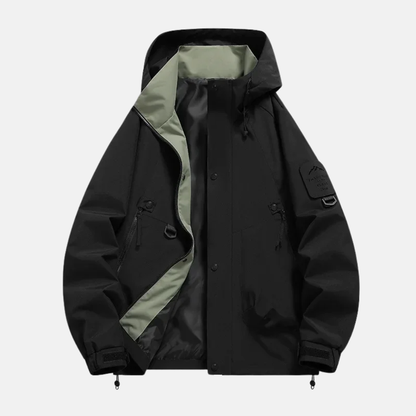 Men's Windbreaker Jacket – Water Resistant – Multi Pocket – Adjustable Hood and Cuffs