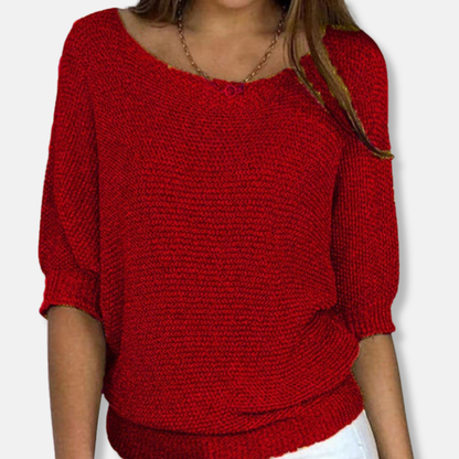 Isla Relaxed Fit Sweater | Scoop Neck Three-Quarter Sleeve Sweater