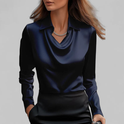 Isla Draped Fit Blouse | Draped Neck Long Sleeve Blouse