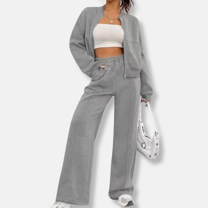 Viola Two-Piece Set | Cropped Bomber Jacket Wide Leg Trousers