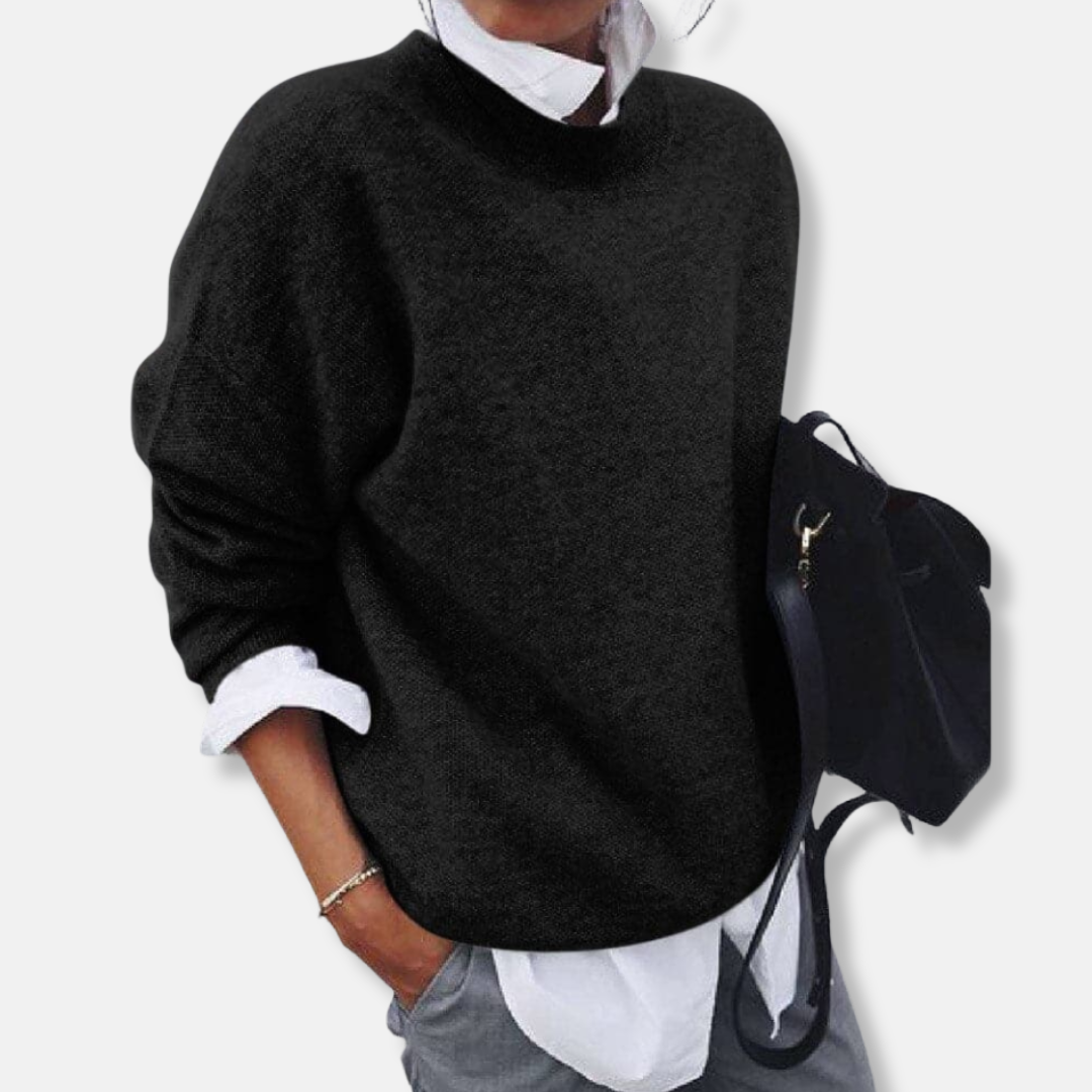 Women’s Knitted Sweater – Relaxed Fit – Wool Blend – Long Sleeve – Round Neck