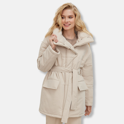 Women’s Jacket – Quilted Cotton Padded – Oversized Fit – Belted Waist – High Collar