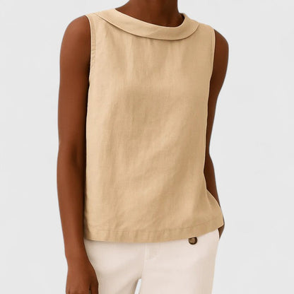 Ivy Relaxed Fit Sleeveless Top | Roll Collar Sleeveless Top