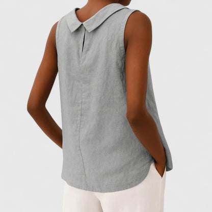 Ivy Relaxed Fit Sleeveless Top | Roll Collar Sleeveless Top