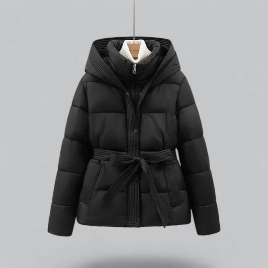 Isla Hooded Quilted Puffer Jacket | Belted High Neck Jacket