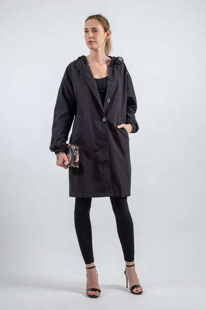 Isla Hooded Coat | Button Front Drawstring Hood Coat