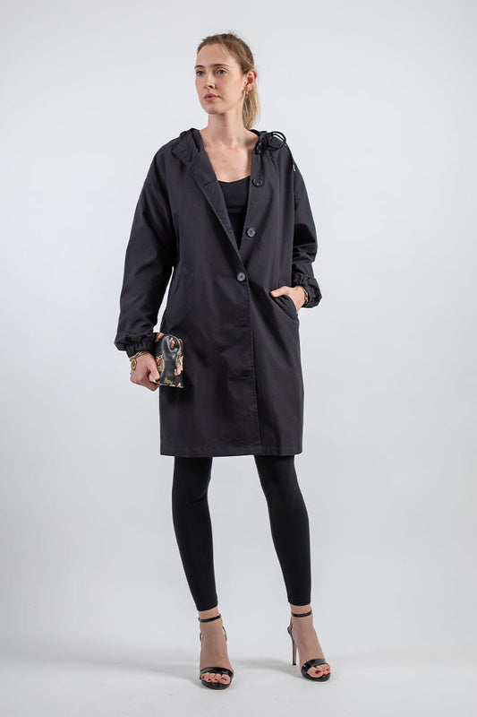 Isla Hooded Coat | Button Front Drawstring Hood Coat