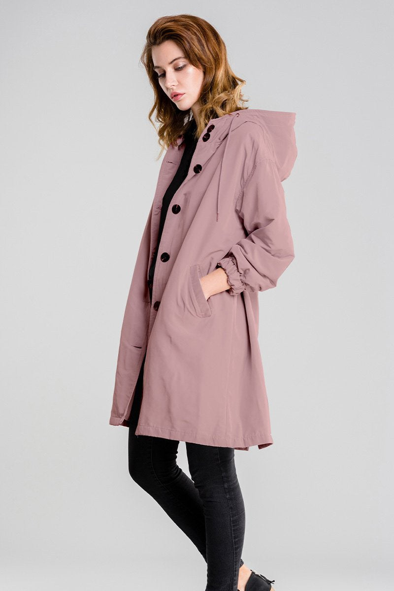 Isla Hooded Coat | Button Front Drawstring Hood Coat