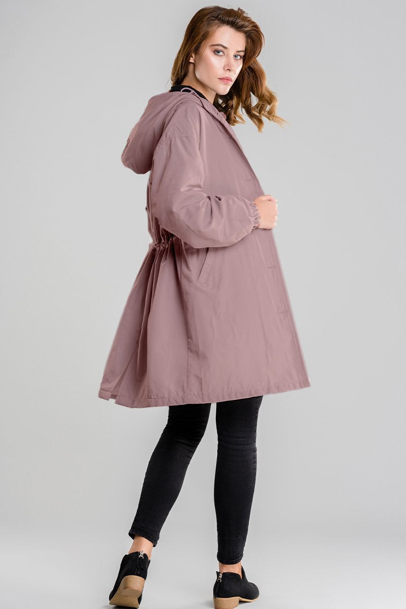 Isla Hooded Coat | Button Front Drawstring Hood Coat