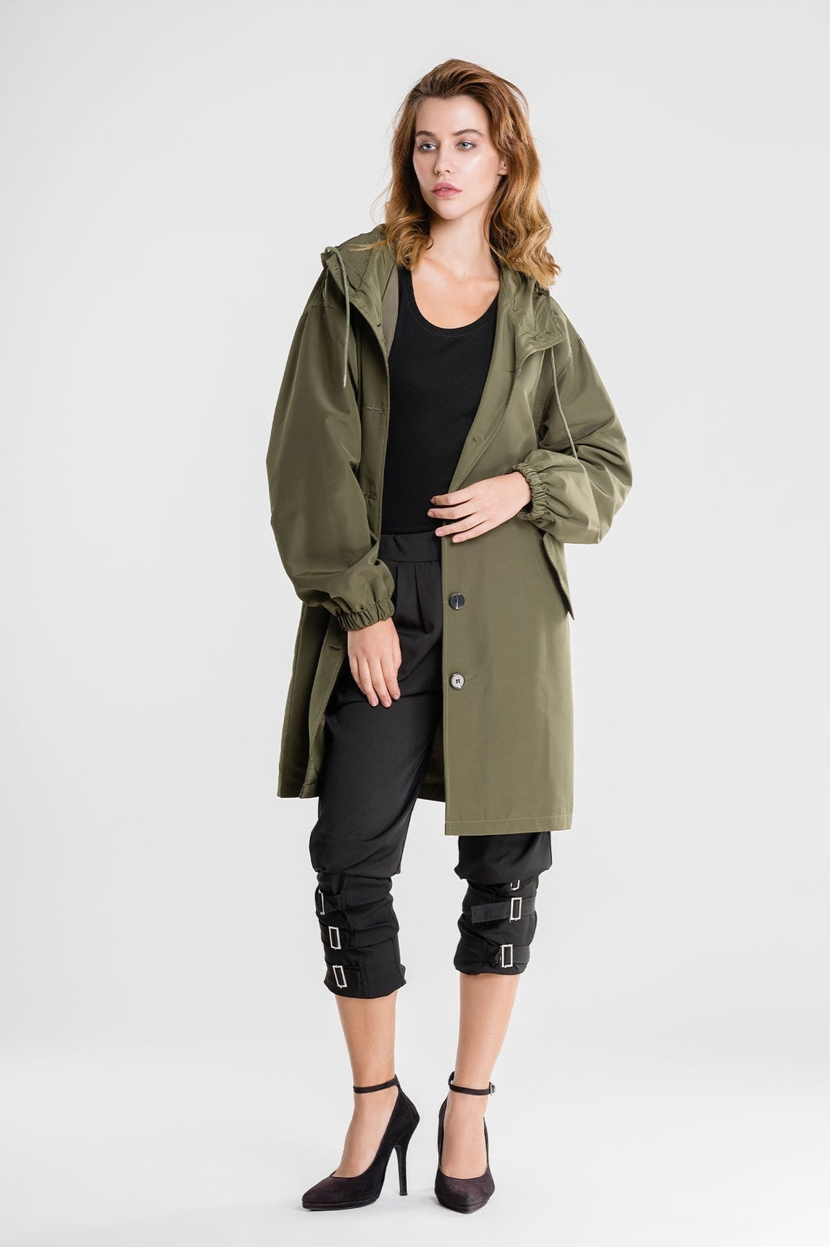 Isla Hooded Coat | Button Front Drawstring Hood Coat