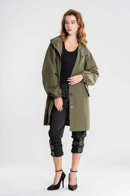 Isla Hooded Coat | Button Front Drawstring Hood Coat