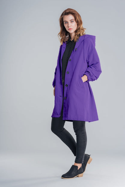 Isla Hooded Coat | Button Front Drawstring Hood Coat