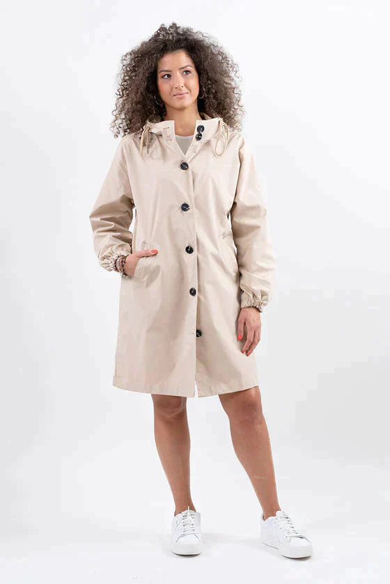 Isla Hooded Coat | Button Front Drawstring Hood Coat