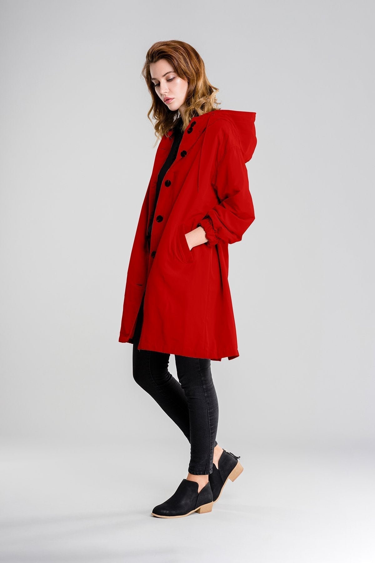Isla Hooded Coat | Button Front Drawstring Hood Coat