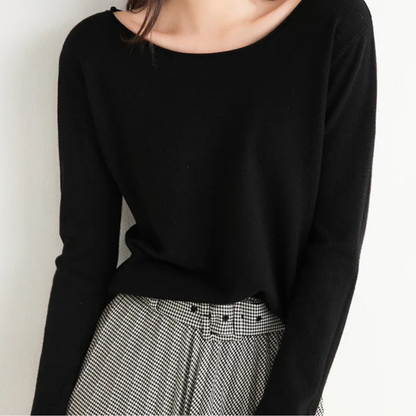 Vittoria Ribbed Relaxed Fit Knit Top | Scoop Neck Long Sleeve Knit Top