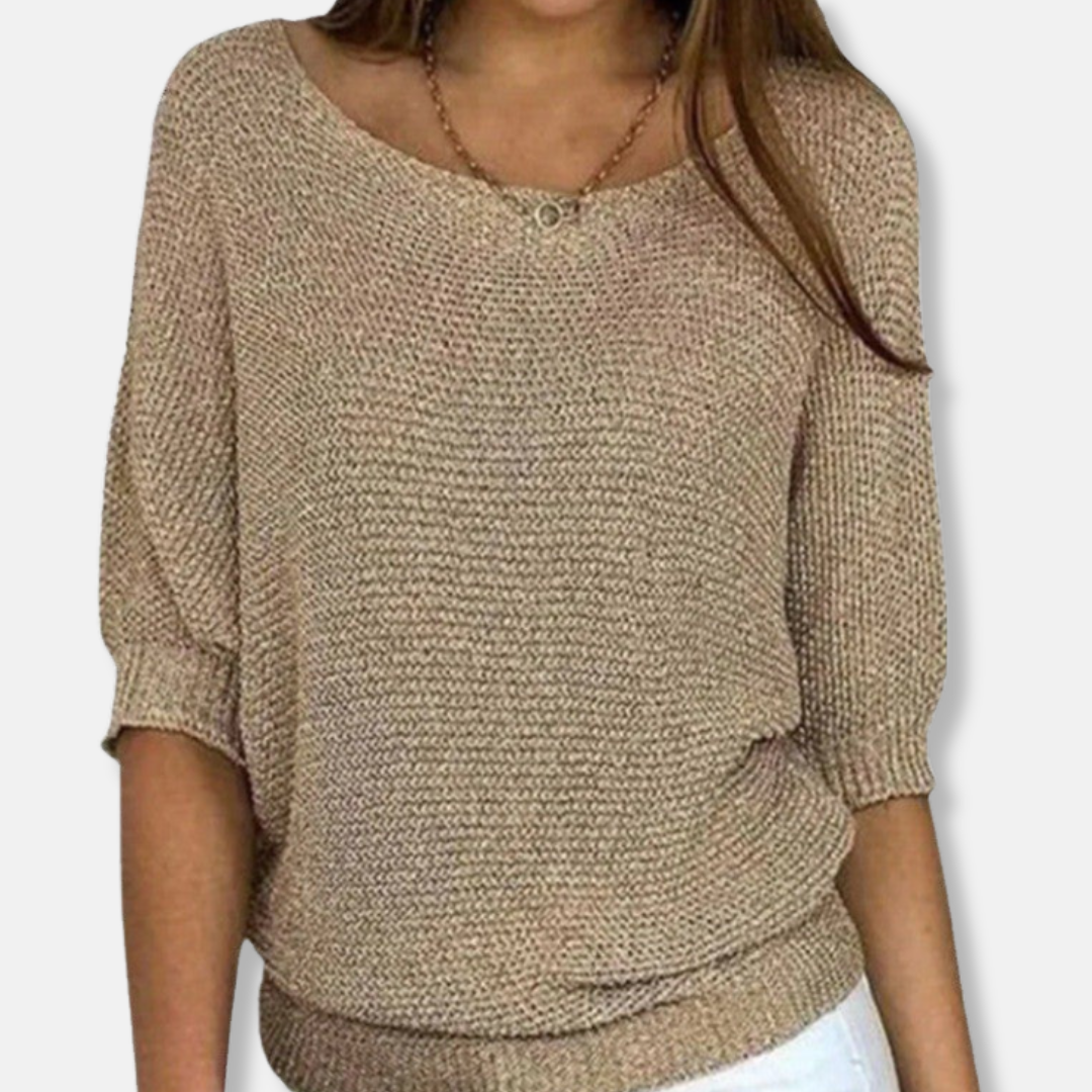 Isla Relaxed Fit Sweater | Scoop Neck Three-Quarter Sleeve Sweater