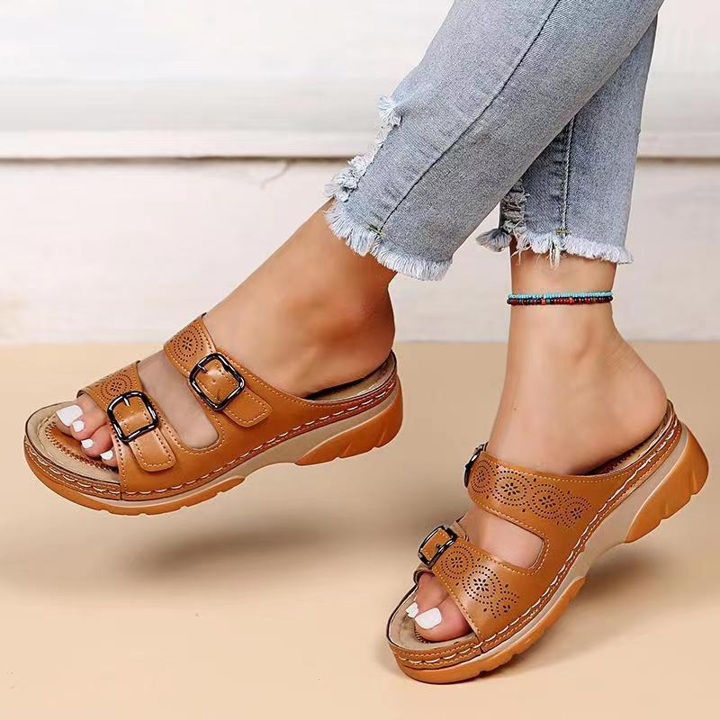 Isla Orthopedic Slip-On Sandal | Buckle Detail Chunky Sole Sandal