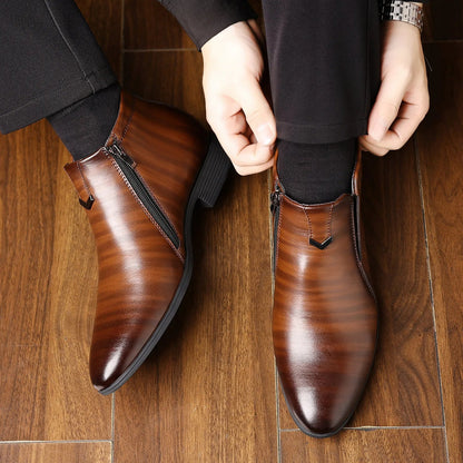 Anthony Classic Burnished Ankle Boots | Side-Zip Pointed Toe Shoes