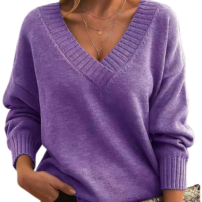Isabella Wool Ribbed V-Neck Sweater | Relaxed Fit Hip-Length Sweater