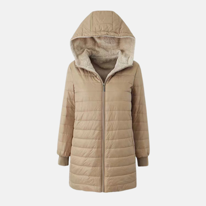 Women’s Puffer Coat – Quilted Insulated – Plush Lining – Hooded Mid-Length Fit