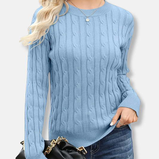 Women’s Sweatshirt – Cable Knit – Relaxed Fit – Crew Neck – Long Sleeve Ribbed Cuffs