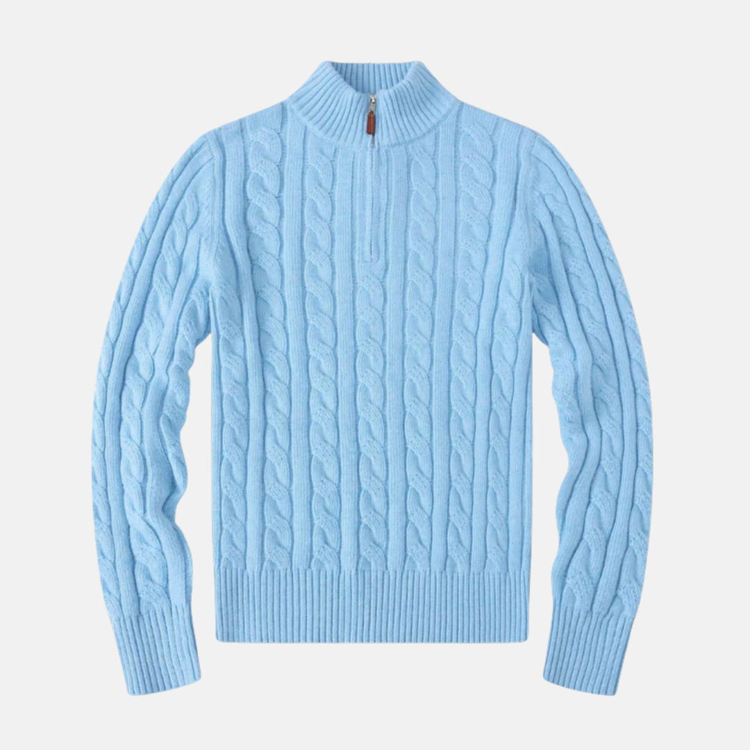 Men’s Half-Zip Sweatshirt – Cable Knit – Regular Fit – Stand-Up Collar – Ribbed Trim