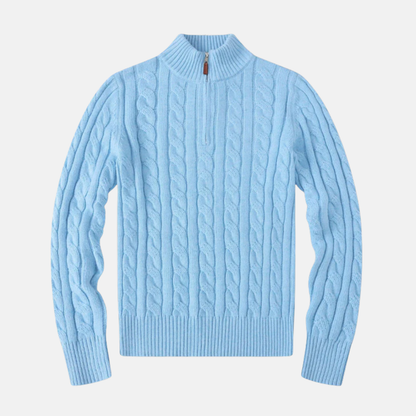 Men’s Half-Zip Sweatshirt – Cable Knit – Regular Fit – Stand-Up Collar – Ribbed Trim